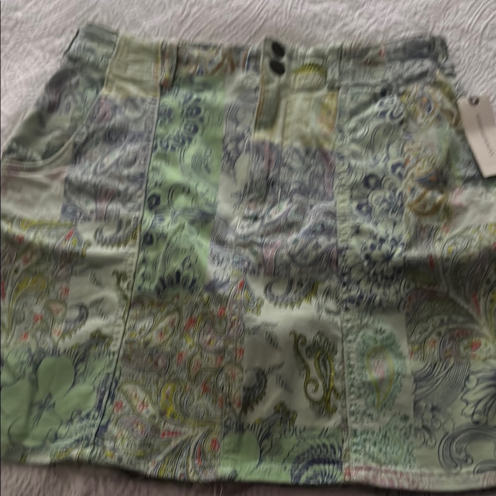 Anthropologie Pilcro Green patch Mini Skirt Jean fabric